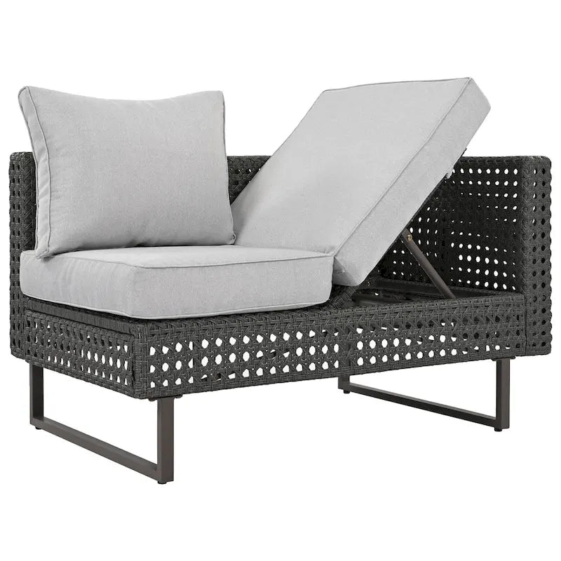 Ensemble de canapé d'angle d'extérieur en rotin 6 pièces avec siège réglable et table avec seau à glace
