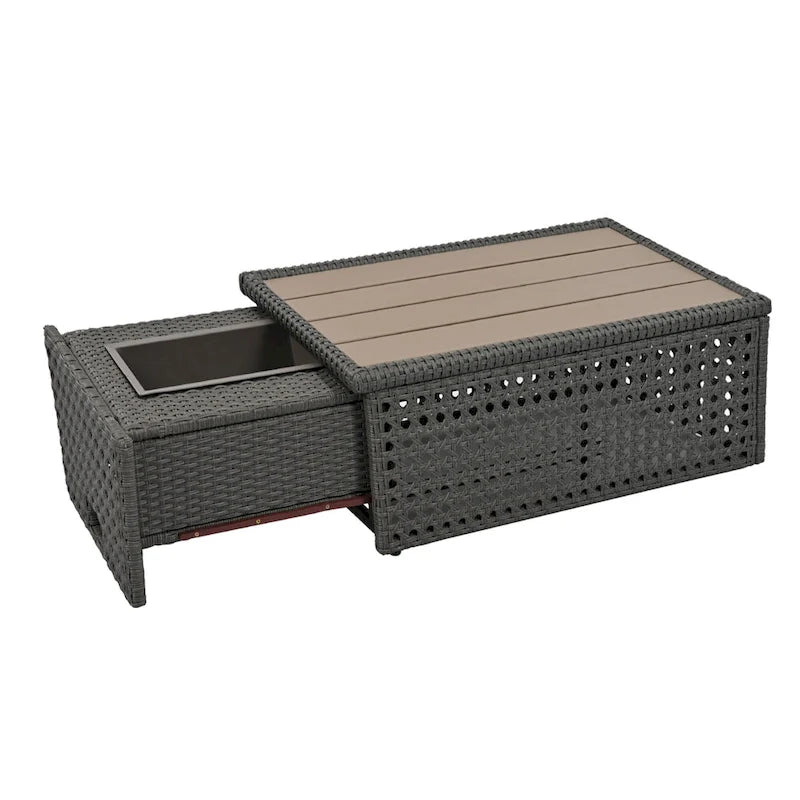 Ensemble de canapé d'angle d'extérieur en rotin 6 pièces avec siège réglable et table avec seau à glace