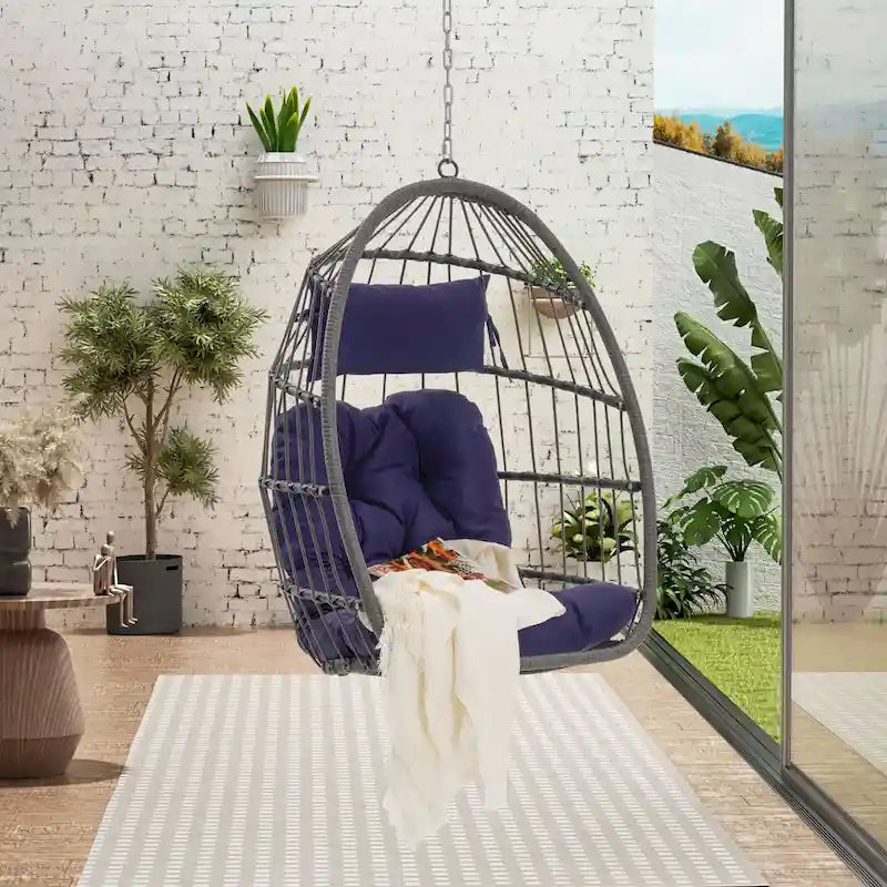 Fauteuil suspendu suspendu en osier gris pliable pour extérieur