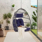 Outdoor Grey Wicker Foldable Swing Hammock Hanging Egg Basket Chair