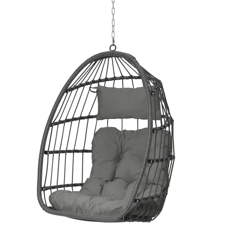 Fauteuil suspendu suspendu en osier gris pliable pour extérieur