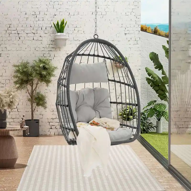 Fauteuil suspendu suspendu en osier gris pliable pour extérieur