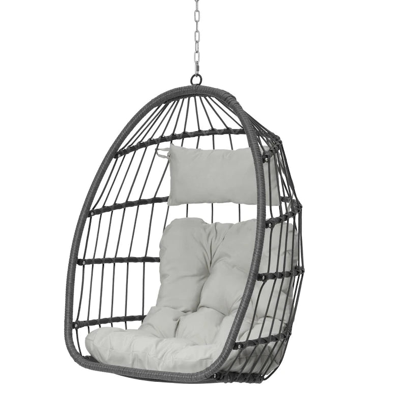 Fauteuil suspendu suspendu en osier gris pliable pour extérieur