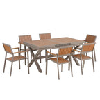 Ensemble de salle à manger d'extérieur extensible 7 pièces avec table extensible et 6 chaises avec accoudoirs