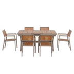 Ensemble de salle à manger d'extérieur extensible 7 pièces avec table extensible et 6 chaises avec accoudoirs