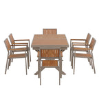 Ensemble de salle à manger d'extérieur extensible 7 pièces avec table extensible et 6 chaises avec accoudoirs