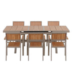 Ensemble de salle à manger d'extérieur extensible 7 pièces avec table extensible et 6 chaises avec accoudoirs