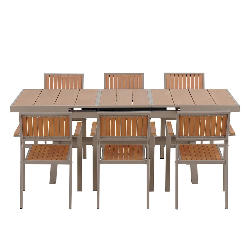 Ensemble de salle à manger d'extérieur extensible 7 pièces avec table extensible et 6 chaises avec accoudoirs