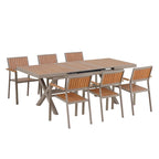 Ensemble de salle à manger d'extérieur extensible 7 pièces avec table extensible et 6 chaises avec accoudoirs