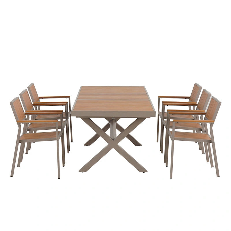 Ensemble de salle à manger d'extérieur extensible 7 pièces avec table extensible et 6 chaises avec accoudoirs