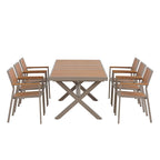 Ensemble de salle à manger d'extérieur extensible 7 pièces avec table extensible et 6 chaises avec accoudoirs
