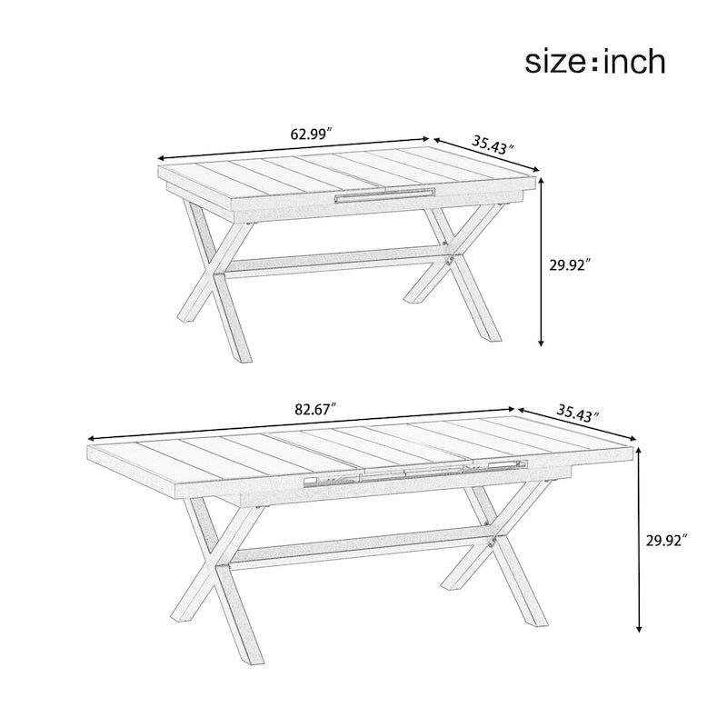 Ensemble de salle à manger d'extérieur extensible 7 pièces avec table extensible et 6 chaises avec accoudoirs
