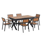 Ensemble de salle à manger d'extérieur extensible 7 pièces avec table extensible et 6 chaises avec accoudoirs