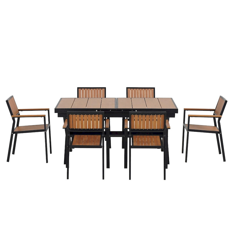 Ensemble de salle à manger d'extérieur extensible 7 pièces avec table extensible et 6 chaises avec accoudoirs