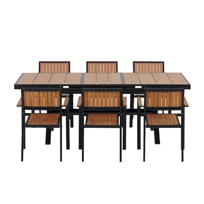 Ensemble de salle à manger d'extérieur extensible 7 pièces avec table extensible et 6 chaises avec accoudoirs