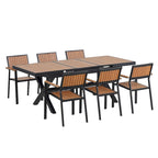 Ensemble de salle à manger d'extérieur extensible 7 pièces avec table extensible et 6 chaises avec accoudoirs