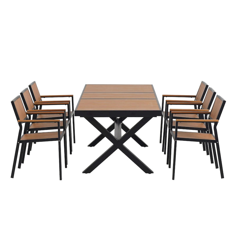 Ensemble de salle à manger d'extérieur extensible 7 pièces avec table extensible et 6 chaises avec accoudoirs