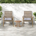 Ensemble de 3 chaises longues d'extérieur en bois d'acacia avec 2 chaises longues en osier tressé et une table d'appoint en bois massif de 18 pouces