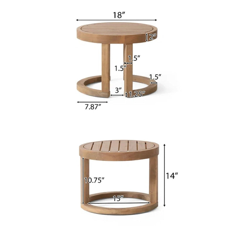 Ensemble de 3 chaises longues d'extérieur en bois d'acacia avec 2 chaises longues en osier tressé et une table d'appoint en bois massif de 18 pouces