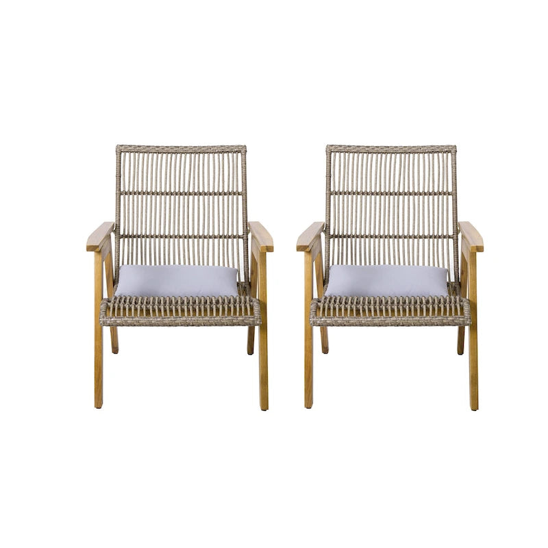 Ensemble de 3 chaises longues d'extérieur en bois d'acacia avec 2 chaises longues en osier tressé et une table d'appoint en bois massif de 18 pouces