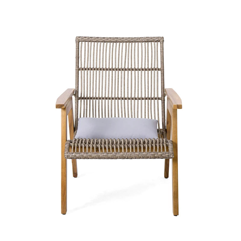 Ensemble de 3 chaises longues d'extérieur en bois d'acacia avec 2 chaises longues en osier tressé et une table d'appoint en bois massif de 18 pouces