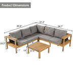 Ensemble de canapé d'angle en L 4 pièces en bois d'acacia pour l'extérieur, avec table basse et table d'appoint.