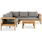 Ensemble de canapé d'angle en L 4 pièces en bois d'acacia pour l'extérieur, avec table basse et table d'appoint.