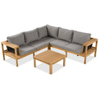 Ensemble de canapé d'angle en L 4 pièces en bois d'acacia pour l'extérieur, avec table basse et table d'appoint.