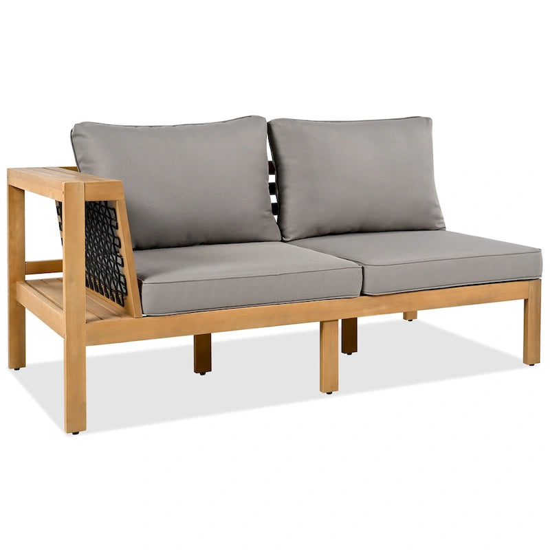 Ensemble de canapé d'angle en L 4 pièces en bois d'acacia pour l'extérieur, avec table basse et table d'appoint.