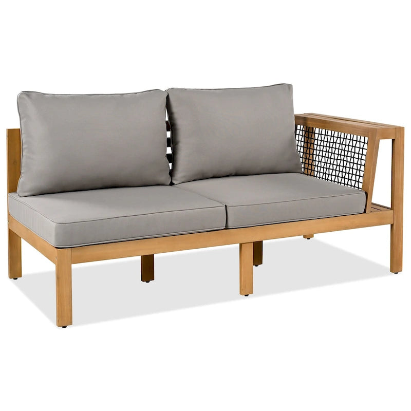 Ensemble de canapé d'angle en L 4 pièces en bois d'acacia pour l'extérieur, avec table basse et table d'appoint.