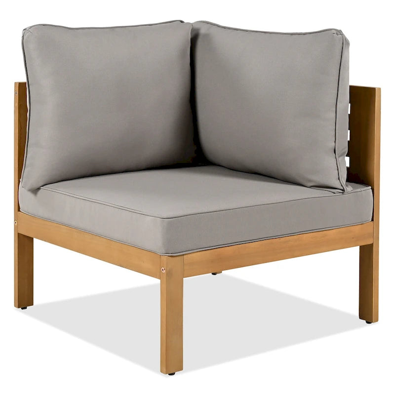 Ensemble de canapé d'angle en L 4 pièces en bois d'acacia pour l'extérieur, avec table basse et table d'appoint.