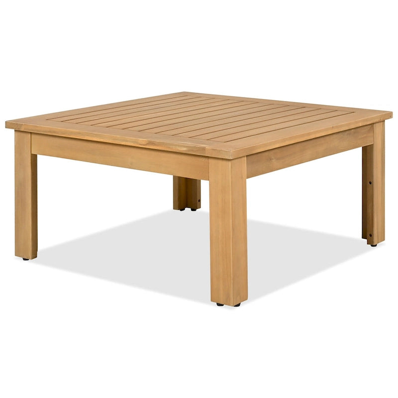 Ensemble de canapé d'angle en L 4 pièces en bois d'acacia pour l'extérieur, avec table basse et table d'appoint.
