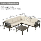 Ensemble de canapé d'angle en L 4 pièces en bois d'acacia pour l'extérieur, avec table basse et table d'appoint.