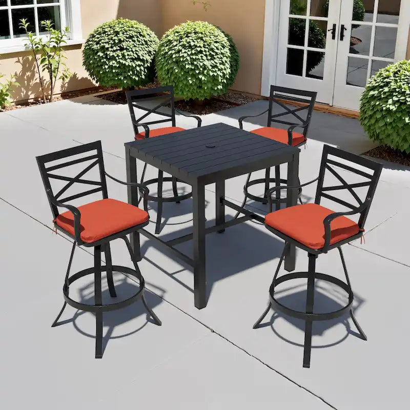 Ensemble table et tabourets de bar pivotants en aluminium pour patio extérieur (3 ou 5 pièces).