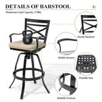 Ensemble table et tabourets de bar pivotants en aluminium pour patio extérieur (3 ou 5 pièces).