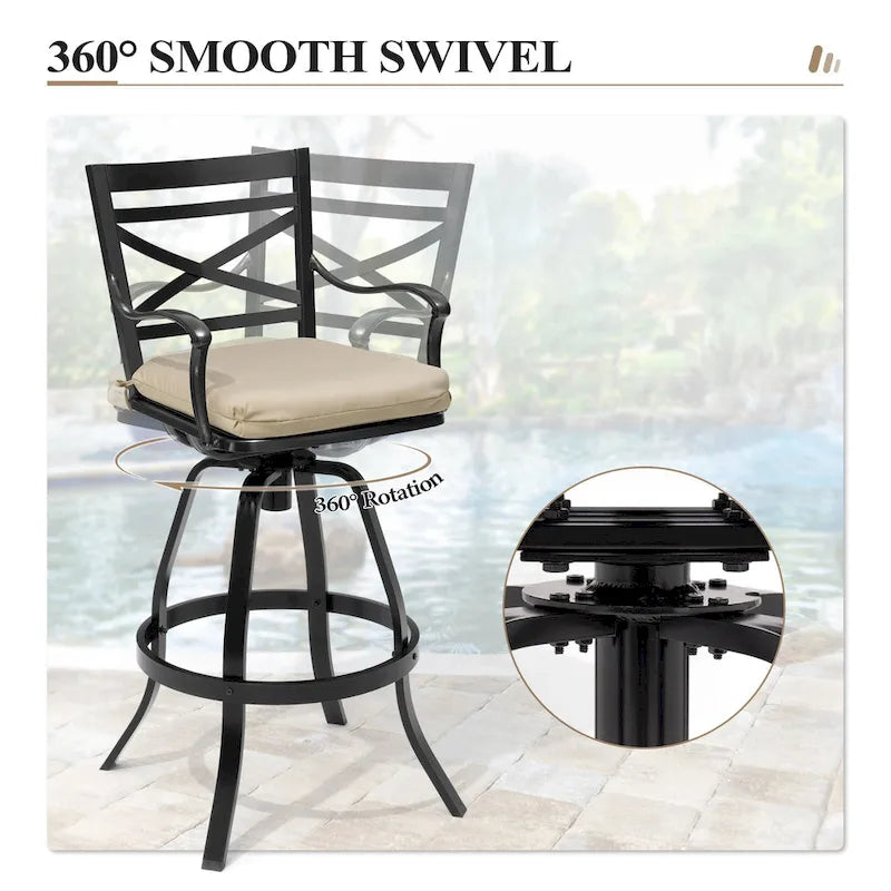 Ensemble table et tabourets de bar pivotants en aluminium pour patio extérieur (3 ou 5 pièces).