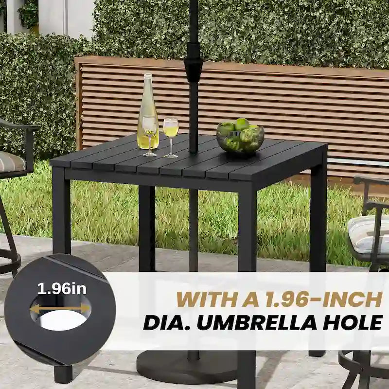 Ensemble table et tabourets de bar pivotants en aluminium pour patio extérieur (3 ou 5 pièces).