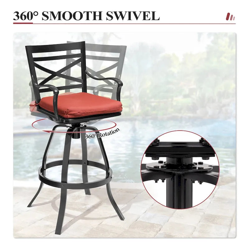 Ensemble table et tabourets de bar pivotants en aluminium pour patio extérieur (3 ou 5 pièces).