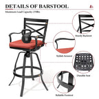 Ensemble table et tabourets de bar pivotants en aluminium pour patio extérieur (3 ou 5 pièces).