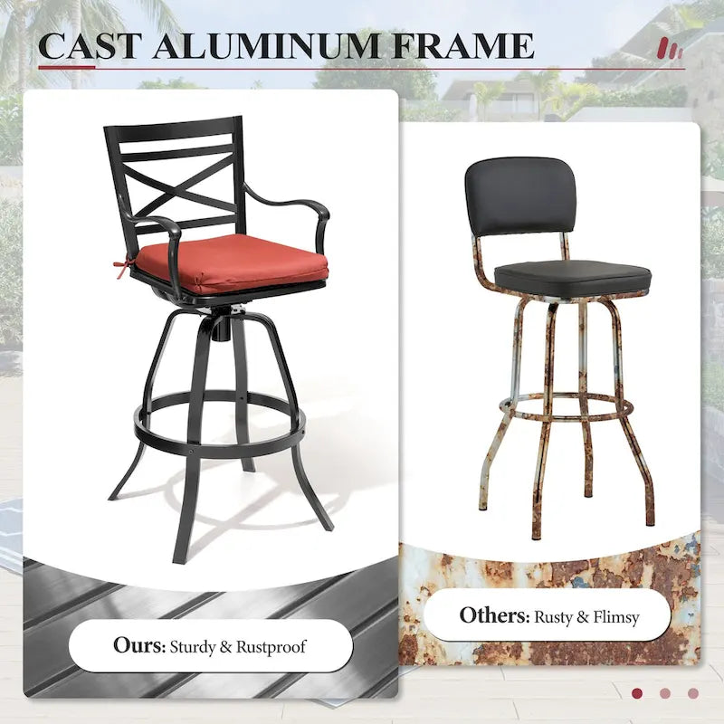 Ensemble table et tabourets de bar pivotants en aluminium pour patio extérieur (3 ou 5 pièces).