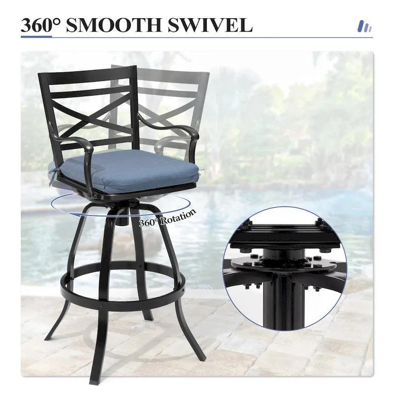 Ensemble table et tabourets de bar pivotants en aluminium pour patio extérieur (3 ou 5 pièces).