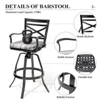 Ensemble table et tabourets de bar pivotants en aluminium pour patio extérieur (3 ou 5 pièces).