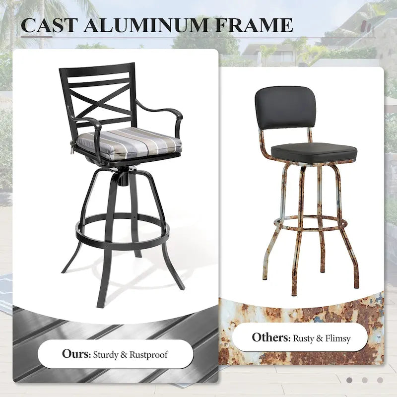 Ensemble table et tabourets de bar pivotants en aluminium pour patio extérieur (3 ou 5 pièces).