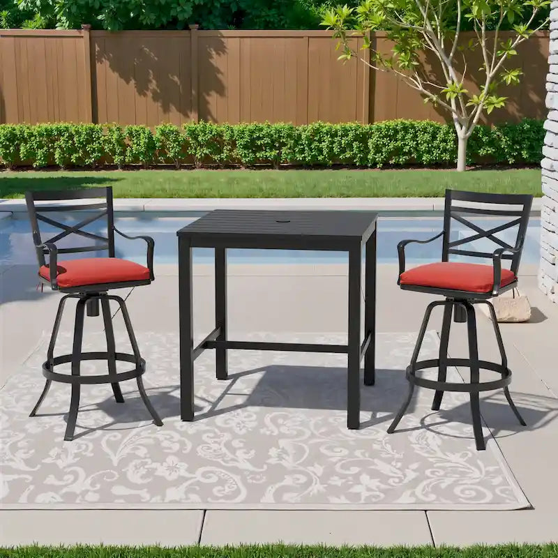 Ensemble table et tabourets de bar pivotants en aluminium pour patio extérieur (3 ou 5 pièces).