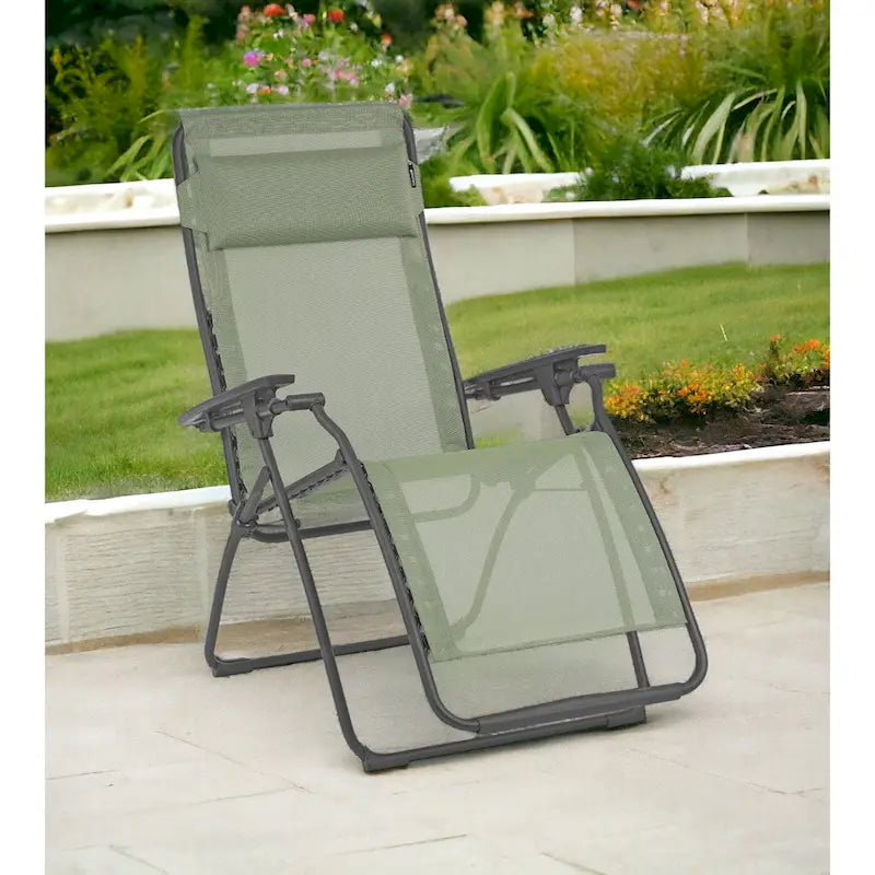 Fauteuil de jardin zéro gravité en graphite avec coussin, résistant aux intempéries et pliable - 70 cm