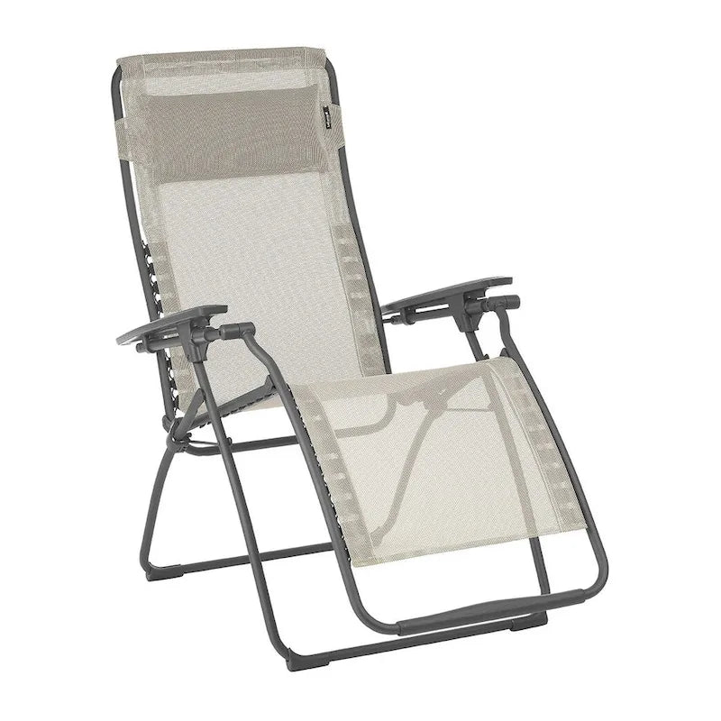 Fauteuil de jardin zéro gravité en graphite avec coussin, résistant aux intempéries et pliable - 70 cm