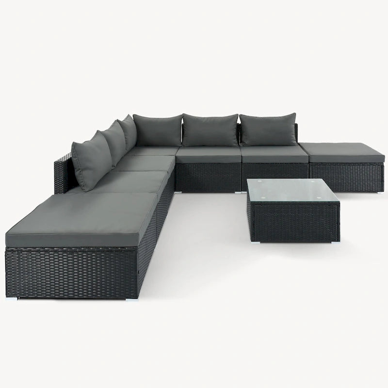 Ensemble de canapé d'angle d'extérieur en résine tressée 8 pièces avec table basse et coussins