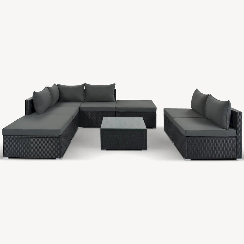 Ensemble de canapé d'angle d'extérieur en résine tressée 8 pièces avec table basse et coussins