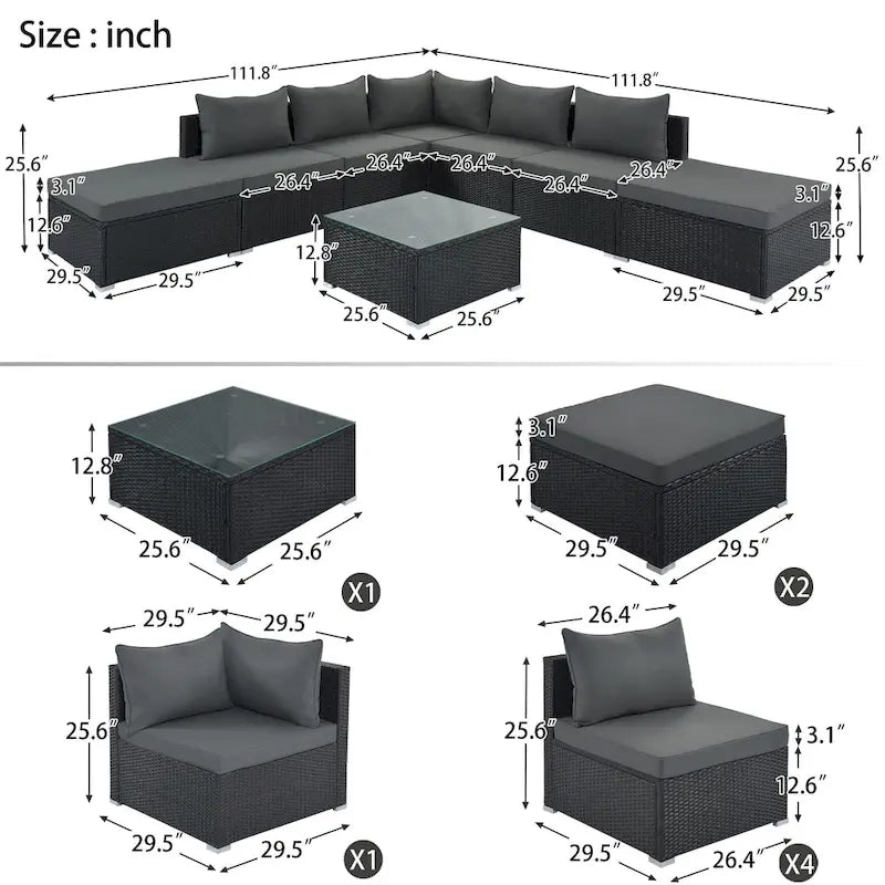Ensemble de canapé d'angle d'extérieur en résine tressée 8 pièces avec table basse et coussins