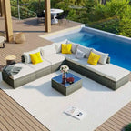 Ensemble de canapé d'angle d'extérieur en résine tressée 8 pièces avec table basse et coussins